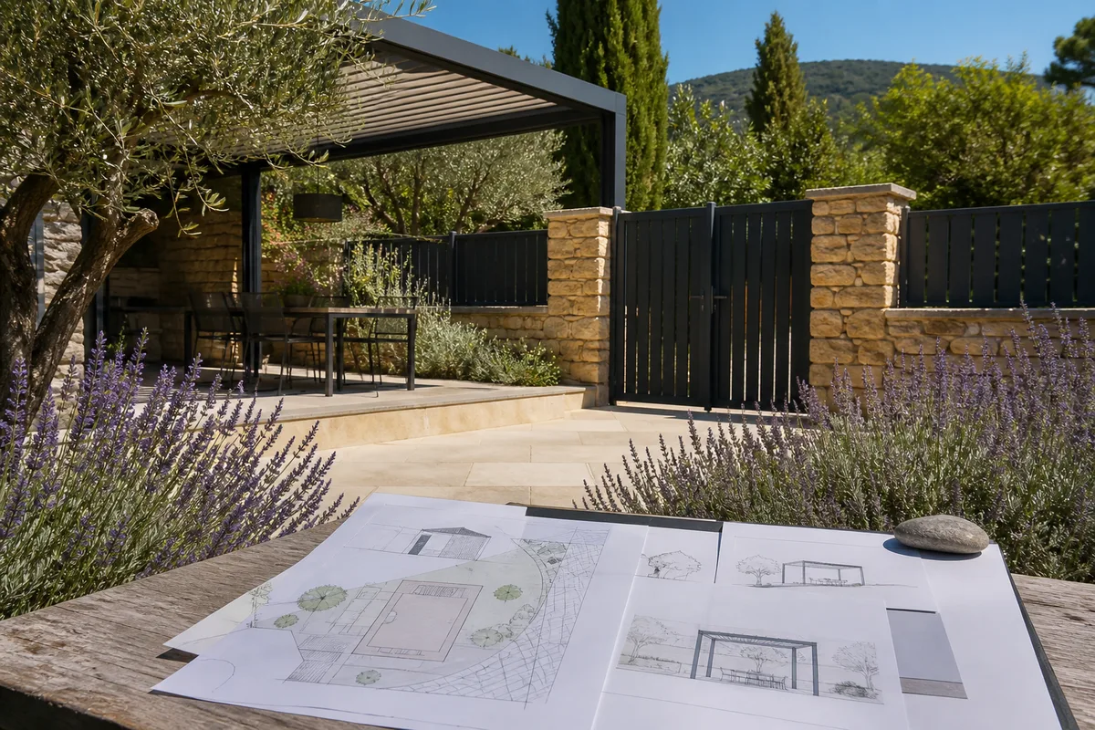 Plan de terrasse et documents d&rsquo;urbanisme préparés pour une déclaration préalable de pergola
